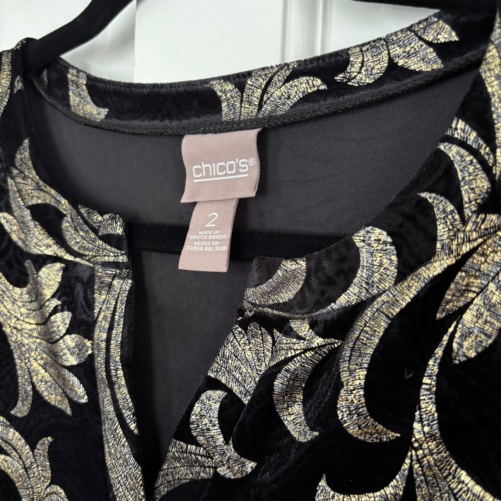 NWOT Chico's Elegant Black and Gold Top - Picture 3 of 7